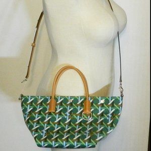 Tory Burch $348 139025 Canvas Green Basket Weave Small Tote NWT!